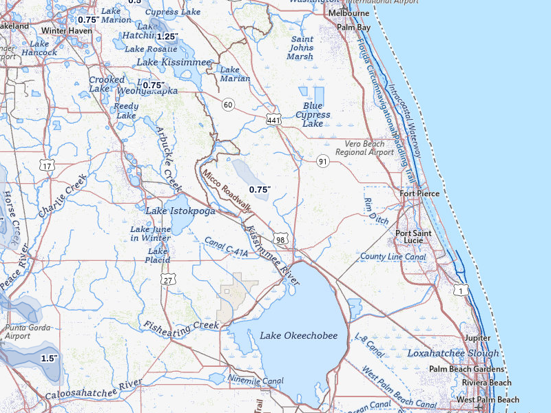 NEXRAD radar-signature map of the hail storm over Okeechobee, FL on Mar 5, 2026
