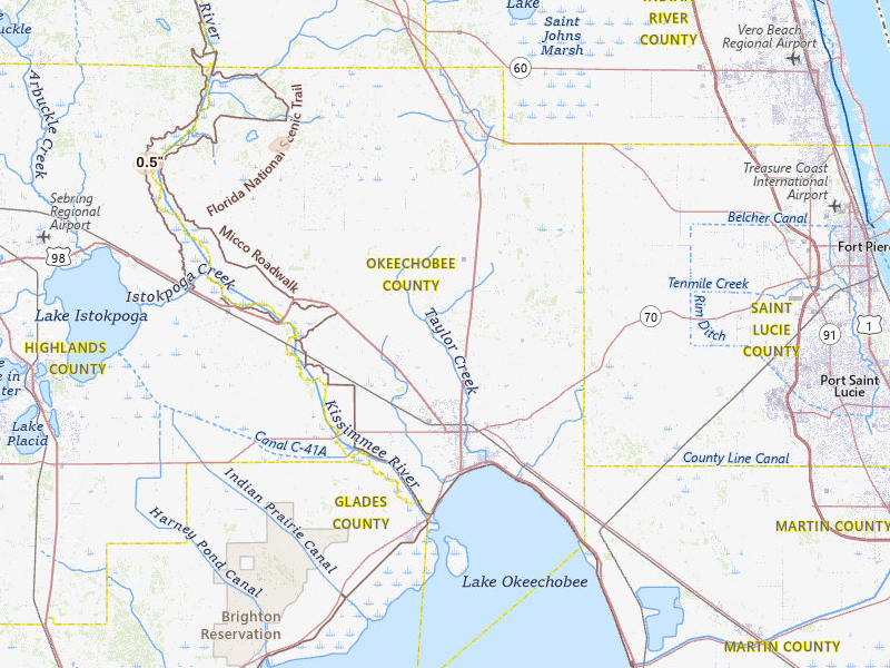 Radar-estimated hail-size map of the storm over Okeechobee, FL