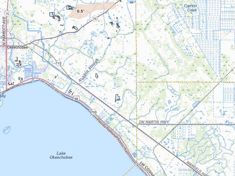 Radar-estimated hail-size map of the storm over Okeechobee, FL on Mar 14, 2026