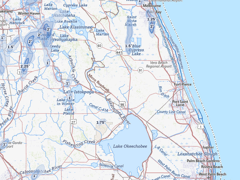NEXRAD radar-signature map of the hail over Okeechobee, FL