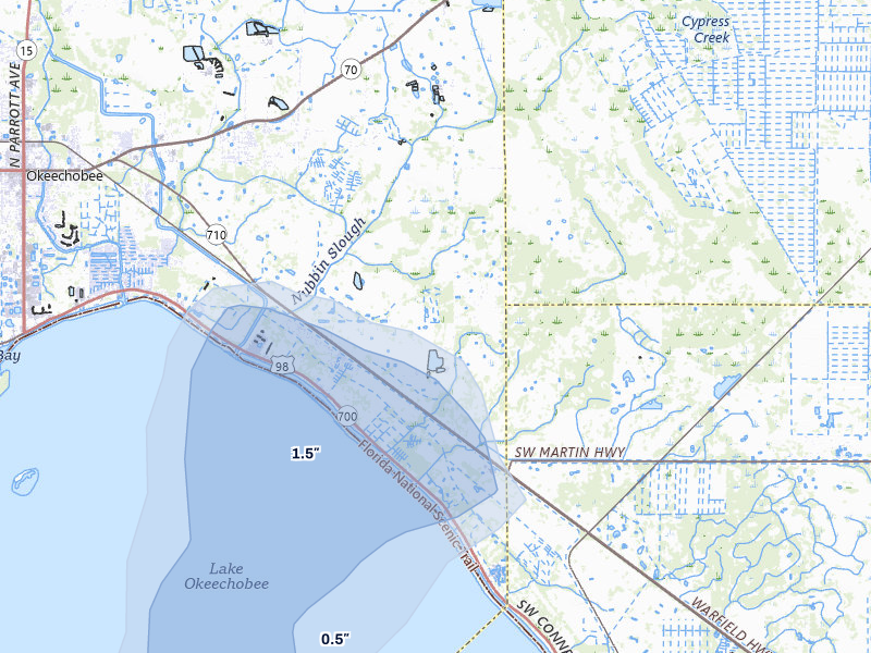 NEXRAD radar-signature map of the hail over Okeechobee, FL