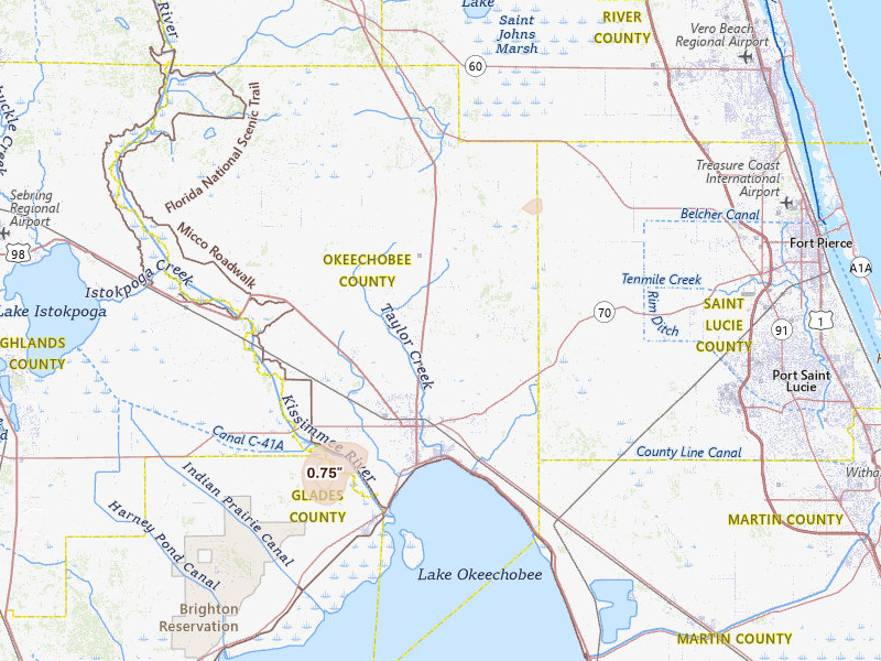 Radar-estimated hail-size map of the storm over Okeechobee, FL