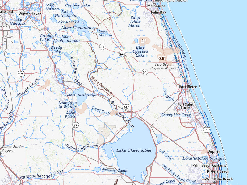 Radar-estimated hail-size map of the storm over Okeechobee, FL