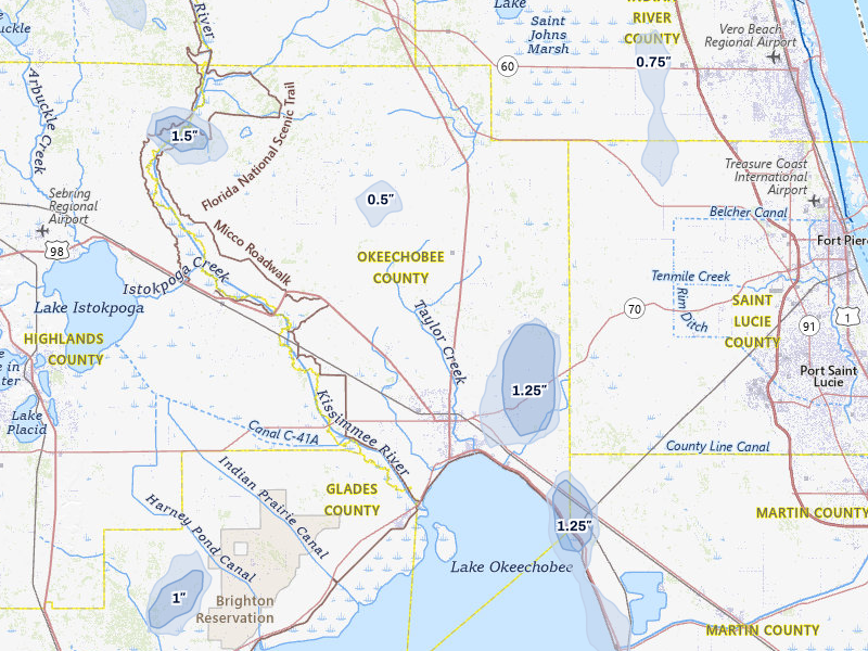 NEXRAD radar-signature map of the hail storm over Okeechobee, FL on Jun 30, 2026