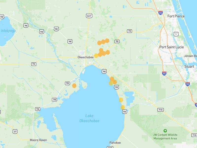 Hail map of Okeechobee, FL on Jun 30, 2026, hail up to 1.25"