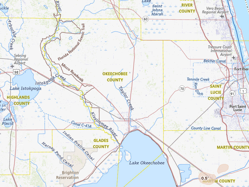 Radar-estimated hail-size map of the storm over Okeechobee, FL on Jul 3, 2026