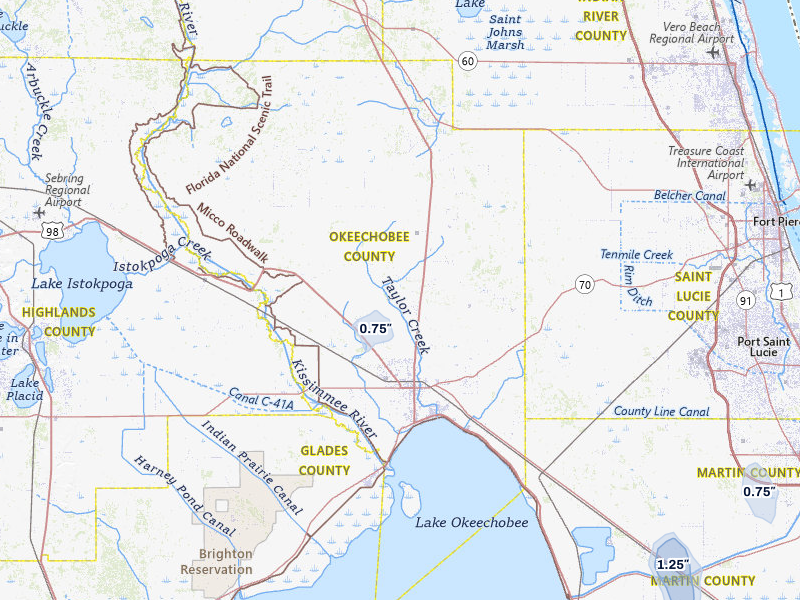 NEXRAD radar-signature map of the hail storm over Okeechobee, FL on Jul 3, 2026