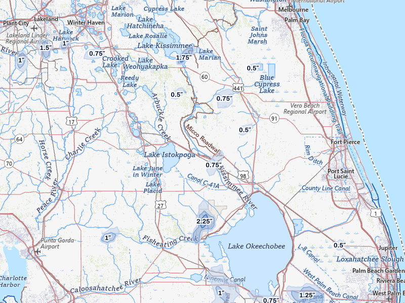 NEXRAD radar-signature map of the hail storm over Okeechobee, FL on Jul 6, 2026