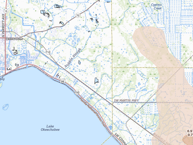 Radar-estimated hail-size map of the storm over Okeechobee, FL on Jul 10, 2026