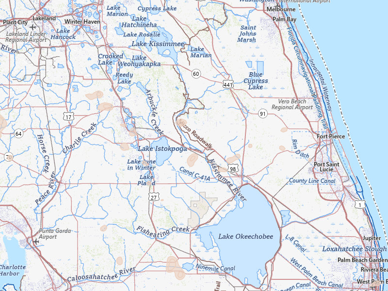 Radar-estimated hail-size map of the storm over Okeechobee, FL on Jul 13, 2026