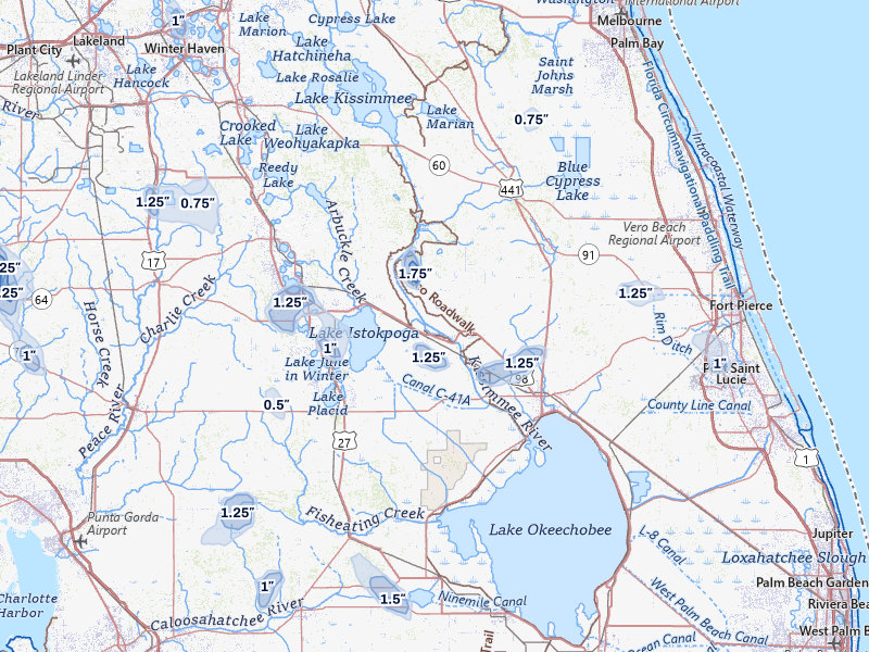 NEXRAD radar-signature map of the hail over Okeechobee, FL