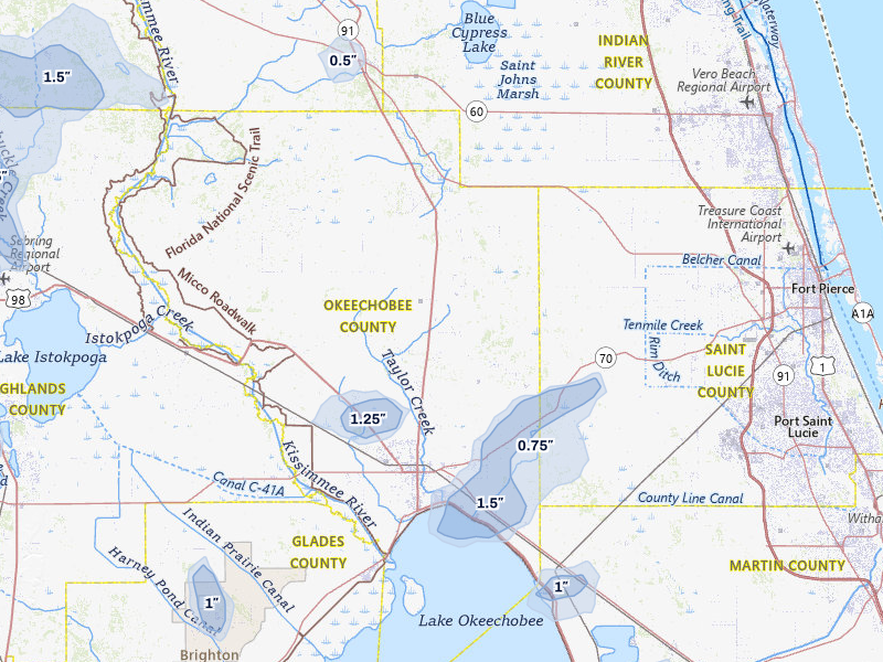 NEXRAD radar-signature map of the hail storm over Okeechobee, FL on Aug 5, 2026
