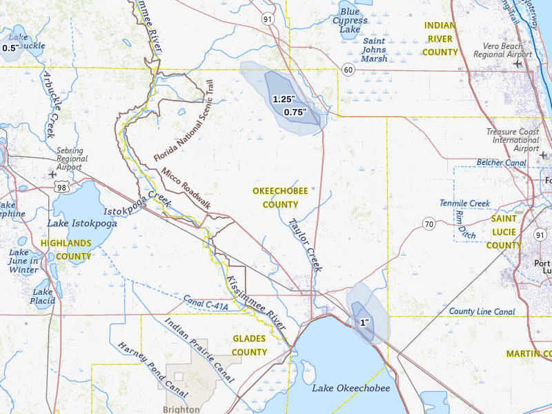 NEXRAD radar-signature map of the hail storm over Okeechobee, FL on Aug 8, 2026