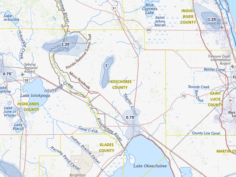 NEXRAD radar-signature map of the hail storm over Okeechobee, FL on Aug 20, 2026