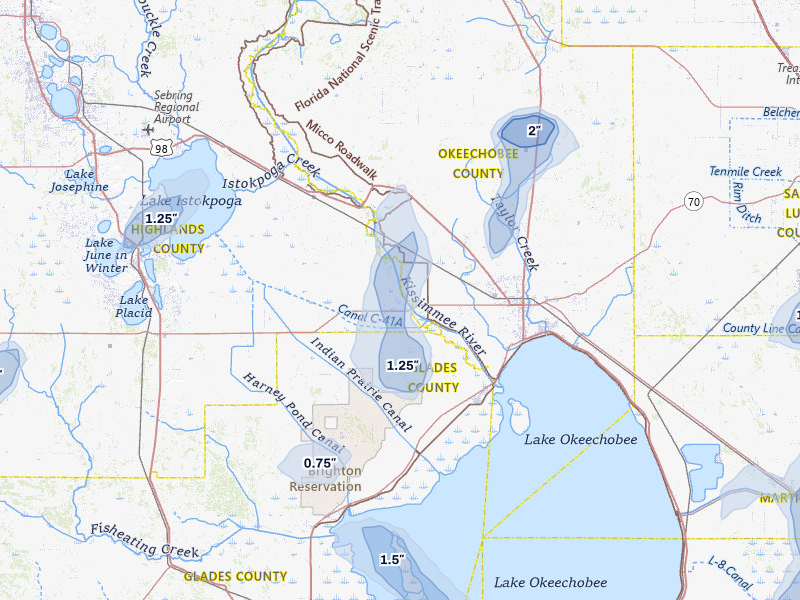 NEXRAD radar-signature map of the hail storm over Okeechobee, FL on Aug 21, 2026