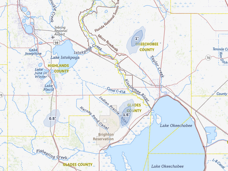 NEXRAD radar-signature map of the hail storm over Okeechobee, FL on Aug 22, 2026