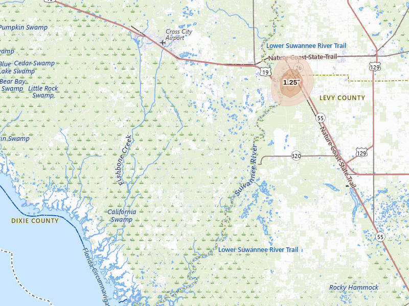 Radar-estimated hail-size map of the storm over Old Town, FL on Apr 3, 2026