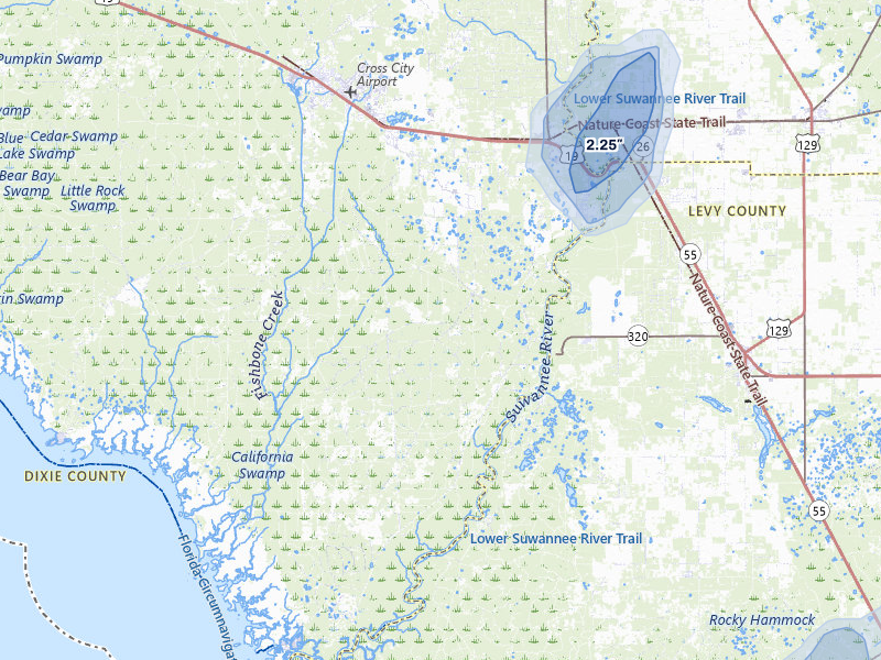 NEXRAD radar-signature map of the hail over Old Town, FL