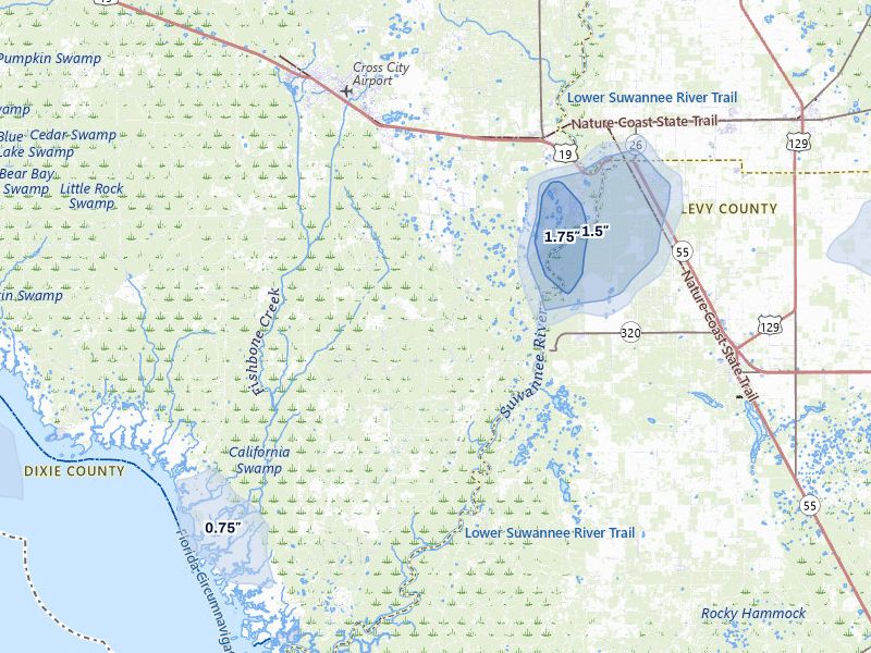 NEXRAD radar-signature map of the hail storm over Old Town, FL on Jun 30, 2026