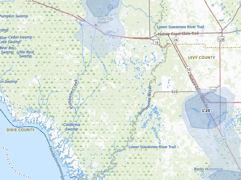 NEXRAD radar-signature map of the hail storm over Old Town, FL on Jul 11, 2026