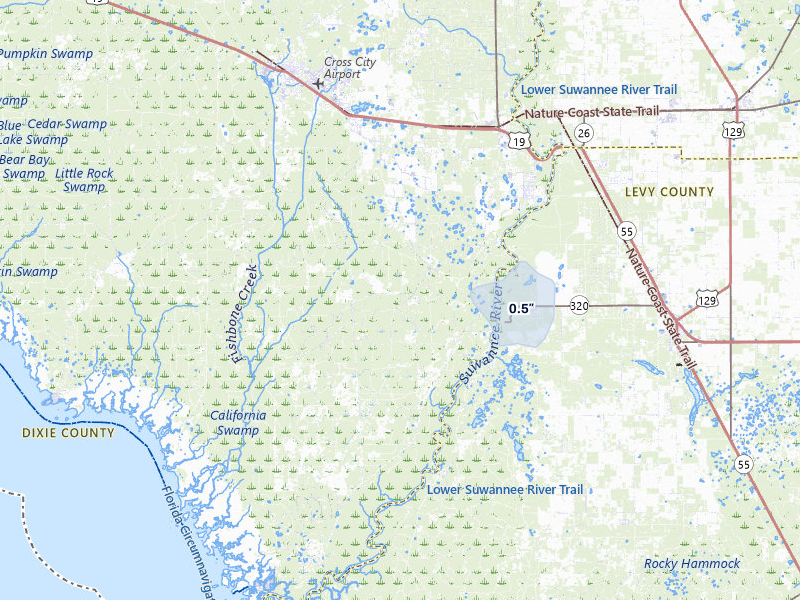 NEXRAD radar-signature map of the hail storm over Old Town, FL on Jul 25, 2026