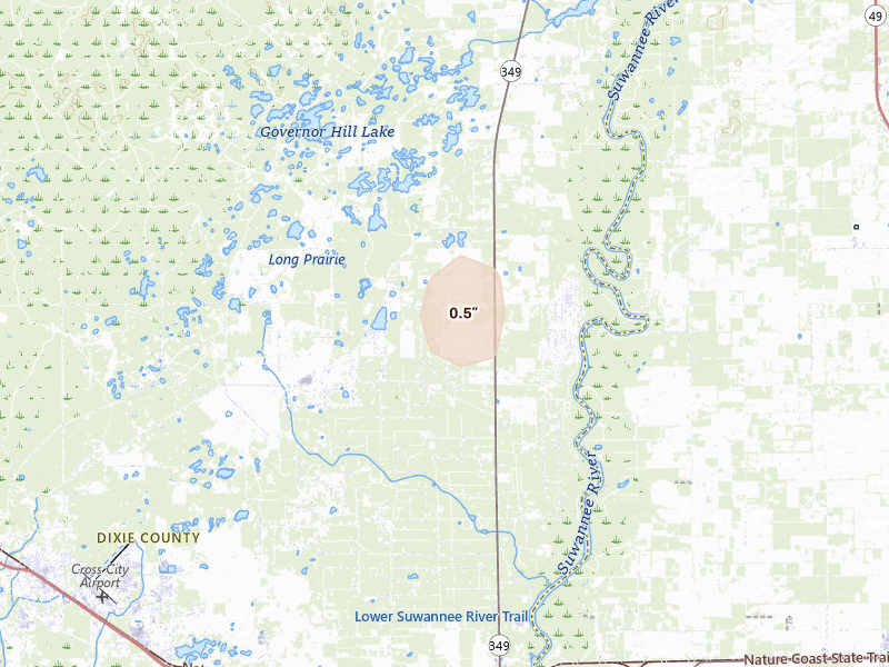 Radar-estimated hail-size map of the storm over Old Town, FL on Aug 20, 2026