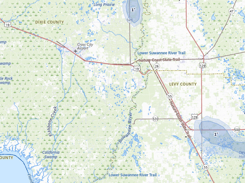 NEXRAD radar-signature map of the hail storm over Old Town, FL on Aug 20, 2026