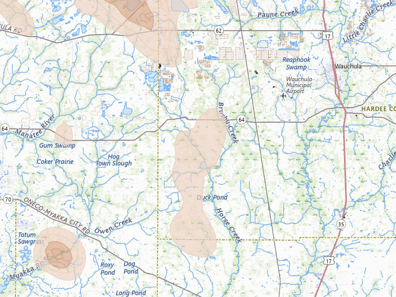 Radar-estimated hail-size map of the storm over Ona, FL on Mar 5, 2026