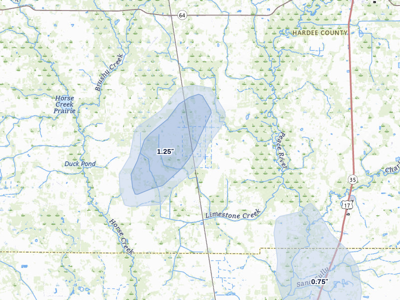 NEXRAD radar-signature map of the hail storm over Ona, FL on Mar 25, 2026