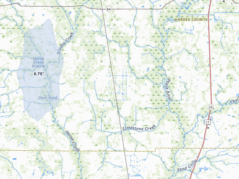 NEXRAD radar-signature map of the hail storm over Ona, FL on Jul 22, 2026