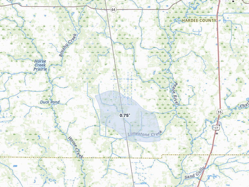 NEXRAD radar-signature map of the hail storm over Ona, FL on Jul 26, 2026