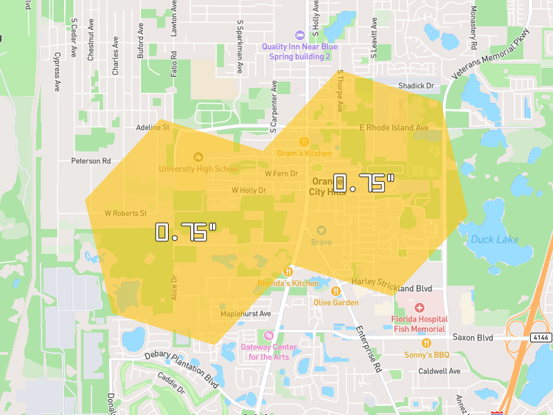 Hail map of Orange City, FL on Jul 7, 2026, hail up to 0.75"
