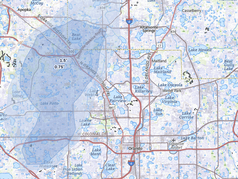 NEXRAD radar-signature map of the hail over Orlando, FL