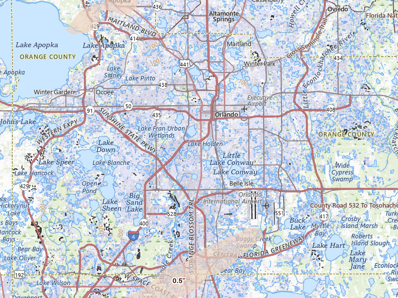 Radar-estimated hail-size map of the storm over Orlando, FL on Mar 16, 2026