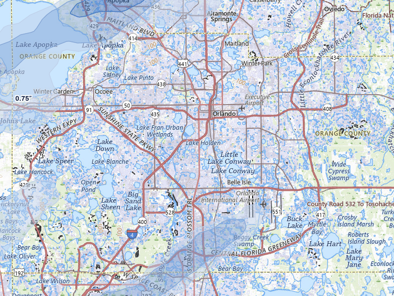 NEXRAD radar-signature map of the hail storm over Orlando, FL on Mar 16, 2026