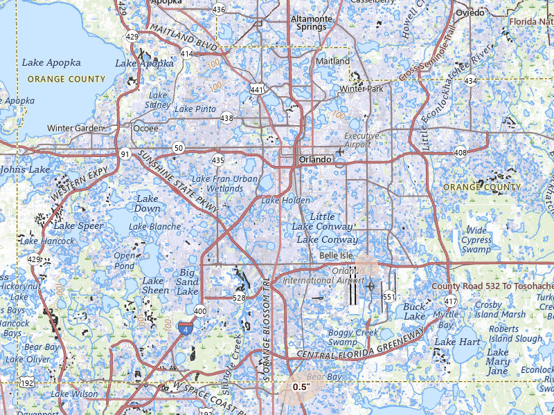 Radar-estimated hail-size map of the storm over Orlando, FL on Jun 25, 2026