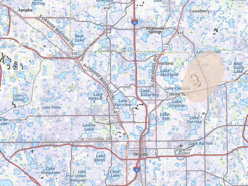 Radar-estimated hail-size map of the storm over Orlando, FL on Jul 5, 2026