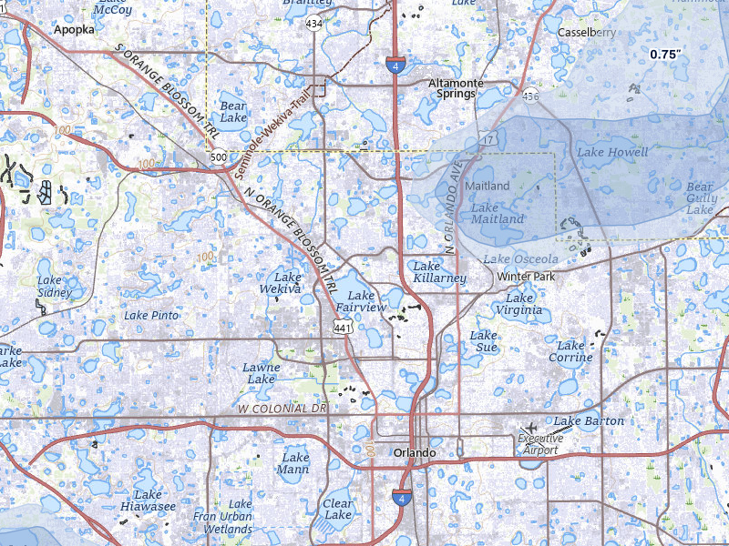 NEXRAD radar-signature map of the hail storm over Orlando, FL on Jul 5, 2026