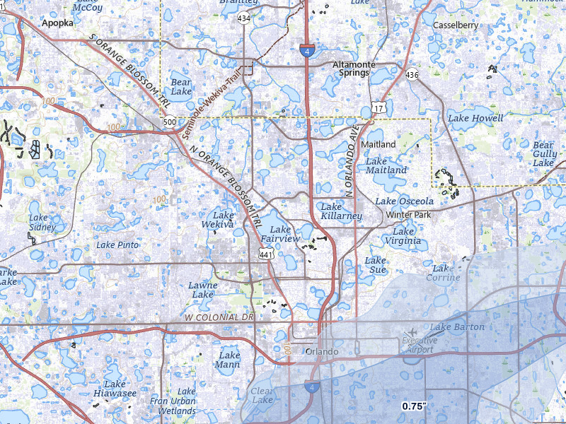 NEXRAD radar-signature map of the hail storm over Orlando, FL on Jul 8, 2026