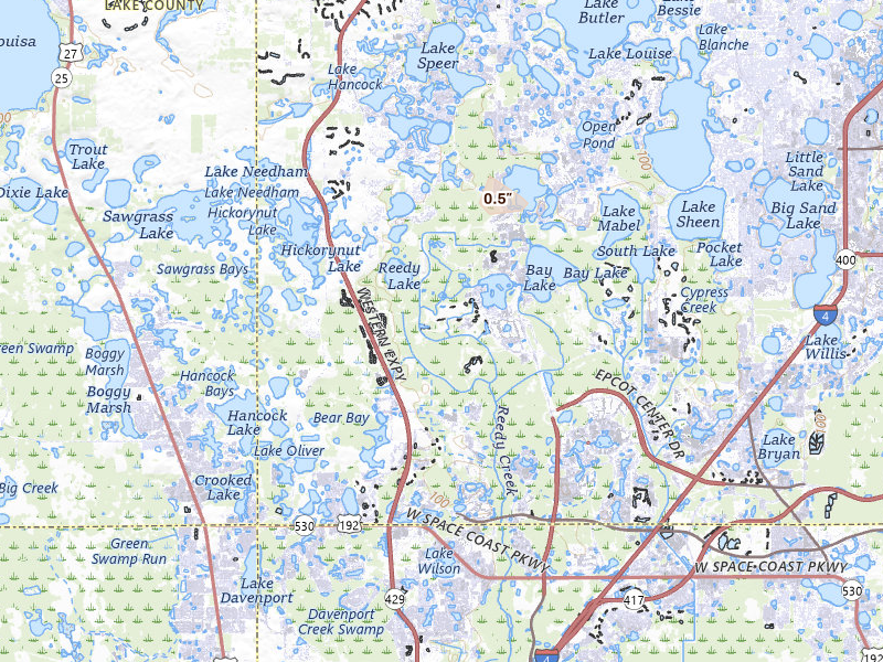 Radar-estimated hail-size map of the storm over Orlando, FL on Jul 26, 2026