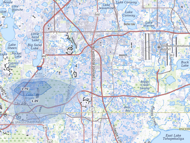 NEXRAD radar-signature map of the hail storm over Orlando, FL on Aug 21, 2026