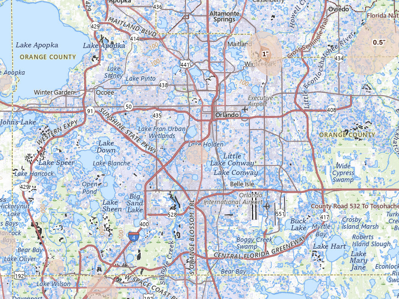 Radar-estimated hail-size map of the storm over Orlando, FL on Aug 26, 2026