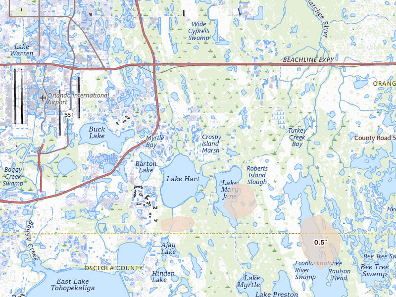 Radar-estimated hail-size map of the storm over Orlando, FL