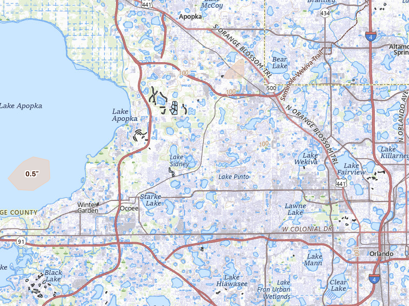 Radar-estimated hail-size map of the storm over Orlando, FL