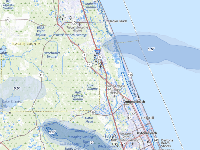 NEXRAD radar-signature map of the hail over Ormond Beach, FL