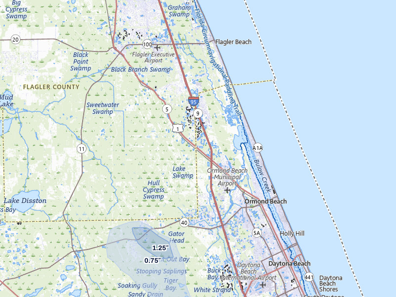 NEXRAD radar-signature map of the hail over Ormond Beach, FL