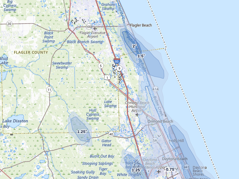 NEXRAD radar-signature map of the hail over Ormond Beach, FL