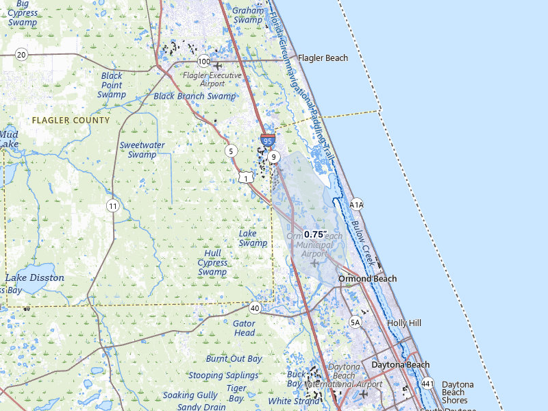 NEXRAD radar-signature map of the hail over Ormond Beach, FL