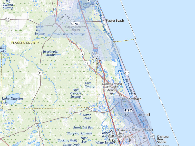 NEXRAD radar-signature map of the hail over Ormond Beach, FL