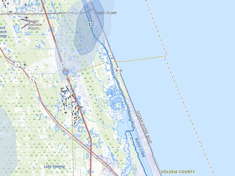 NEXRAD radar-signature map of the hail storm over Ormond Beach, FL on Aug 8, 2026